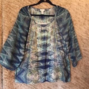 CHICOS GREENS BLUES OMBRE CRYSTAL TUNIC TIE-DYE